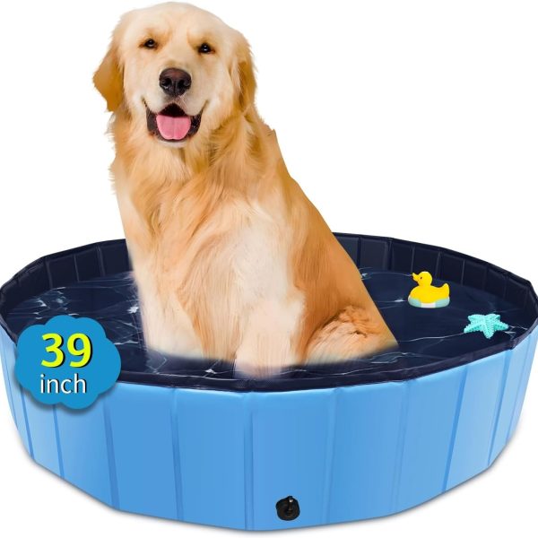 Foldable Hard Plastic Dog Pool – 100x30cm – Blue